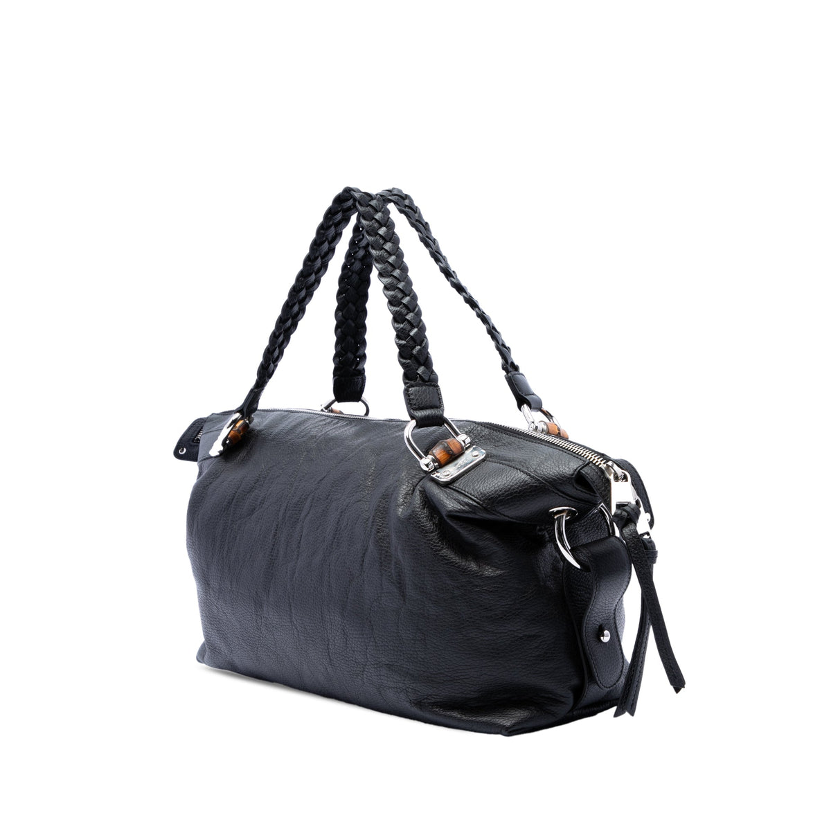Gucci Large Pebbled Calfskin Bamboo Bar Tote — Black