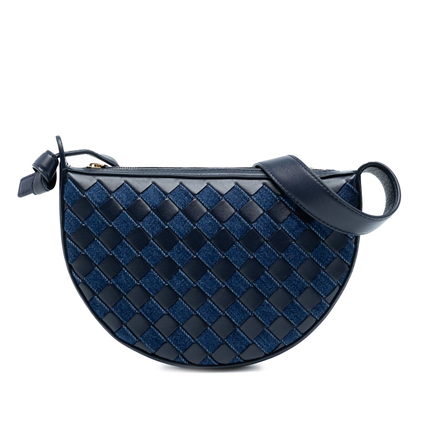 Bottega Veneta Mini Leather and Denim Intrecciato Sunrise Hobo