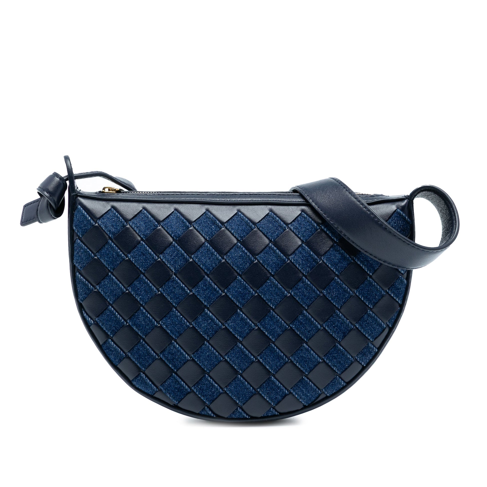 Bottega Veneta Mini Leather and Denim Intrecciato Sunrise Hobo