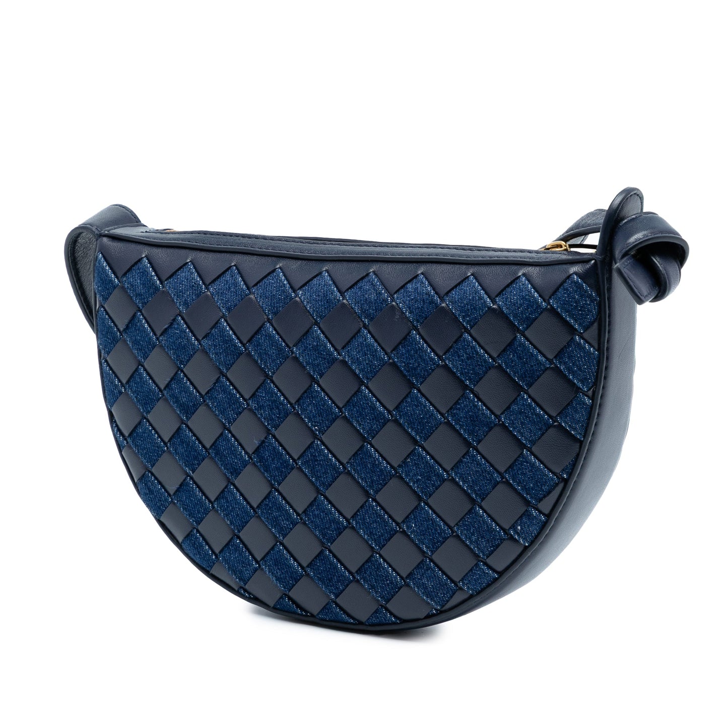 Bottega Veneta Mini Leather and Denim Intrecciato Sunrise Hobo
