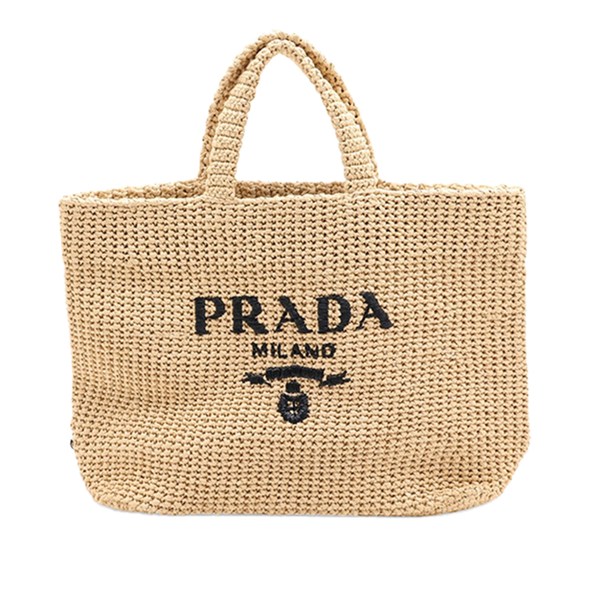 Prada Raffia Logo Tote — Beige