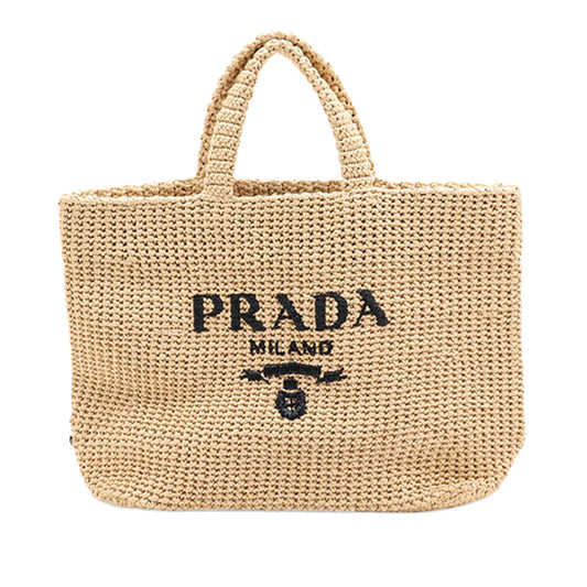 Prada Raffia Logo Tote — Beige