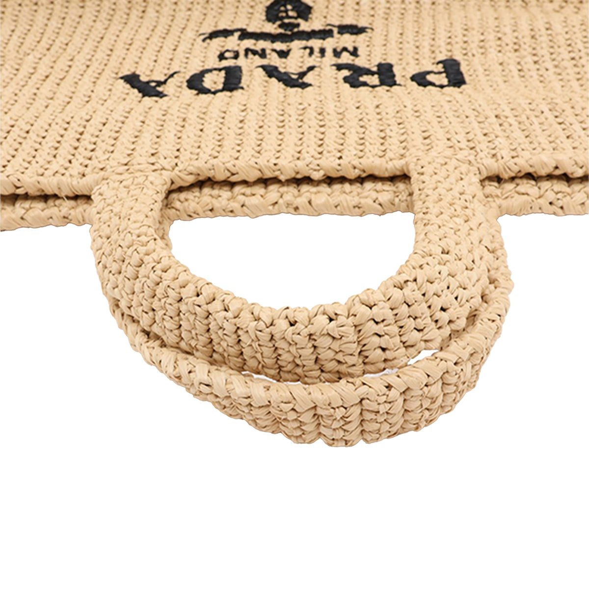 Prada Raffia Logo Tote — Beige