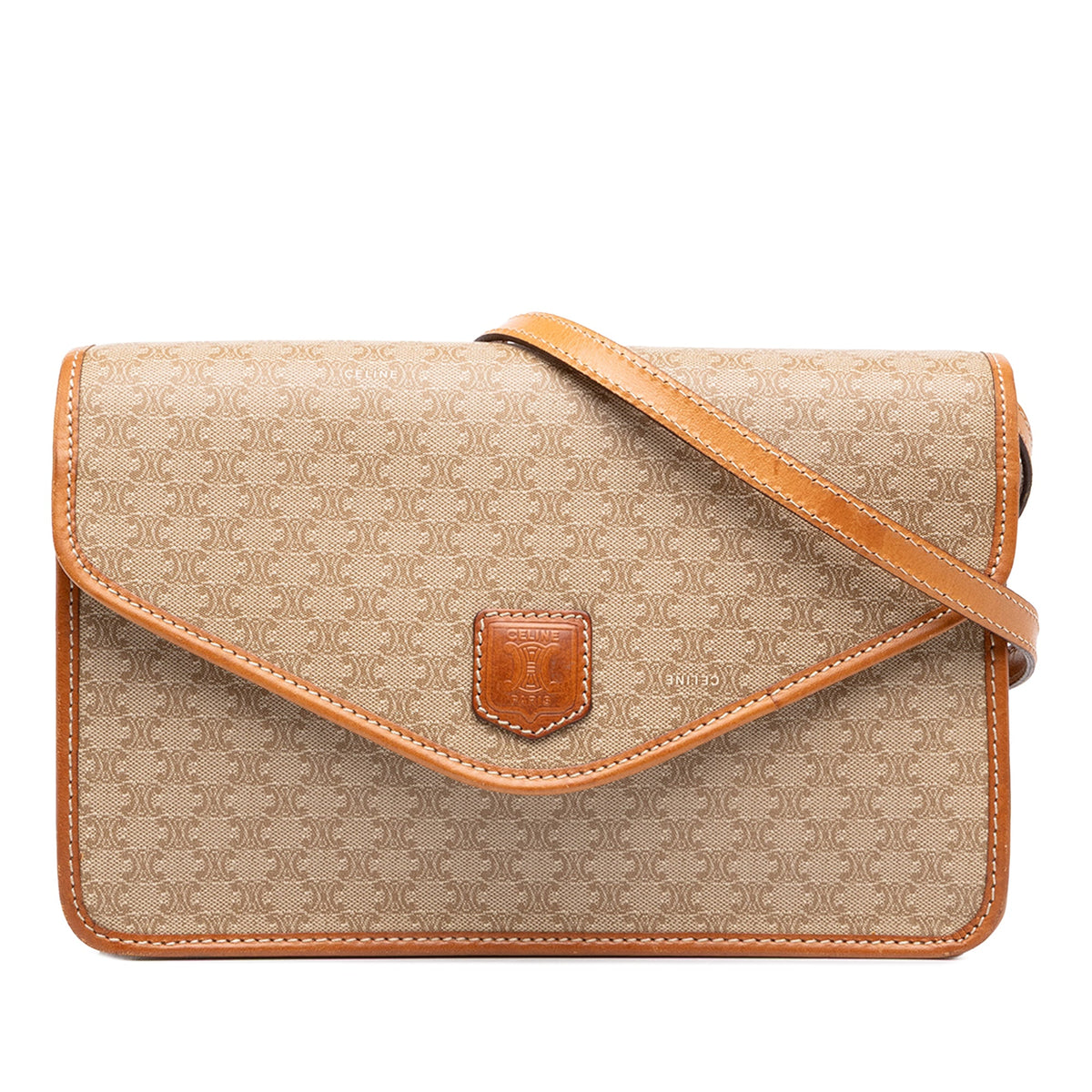 Celine Macadam Coated Canvas Crossbody — Beige