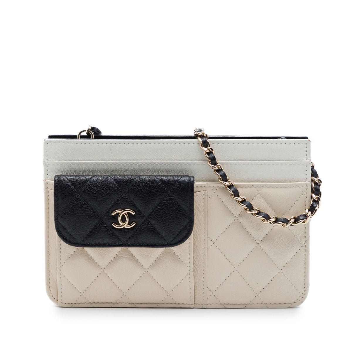 Chanel CC Tricolor Quilted Goatskin Multi Pocket Wallet On Chain
