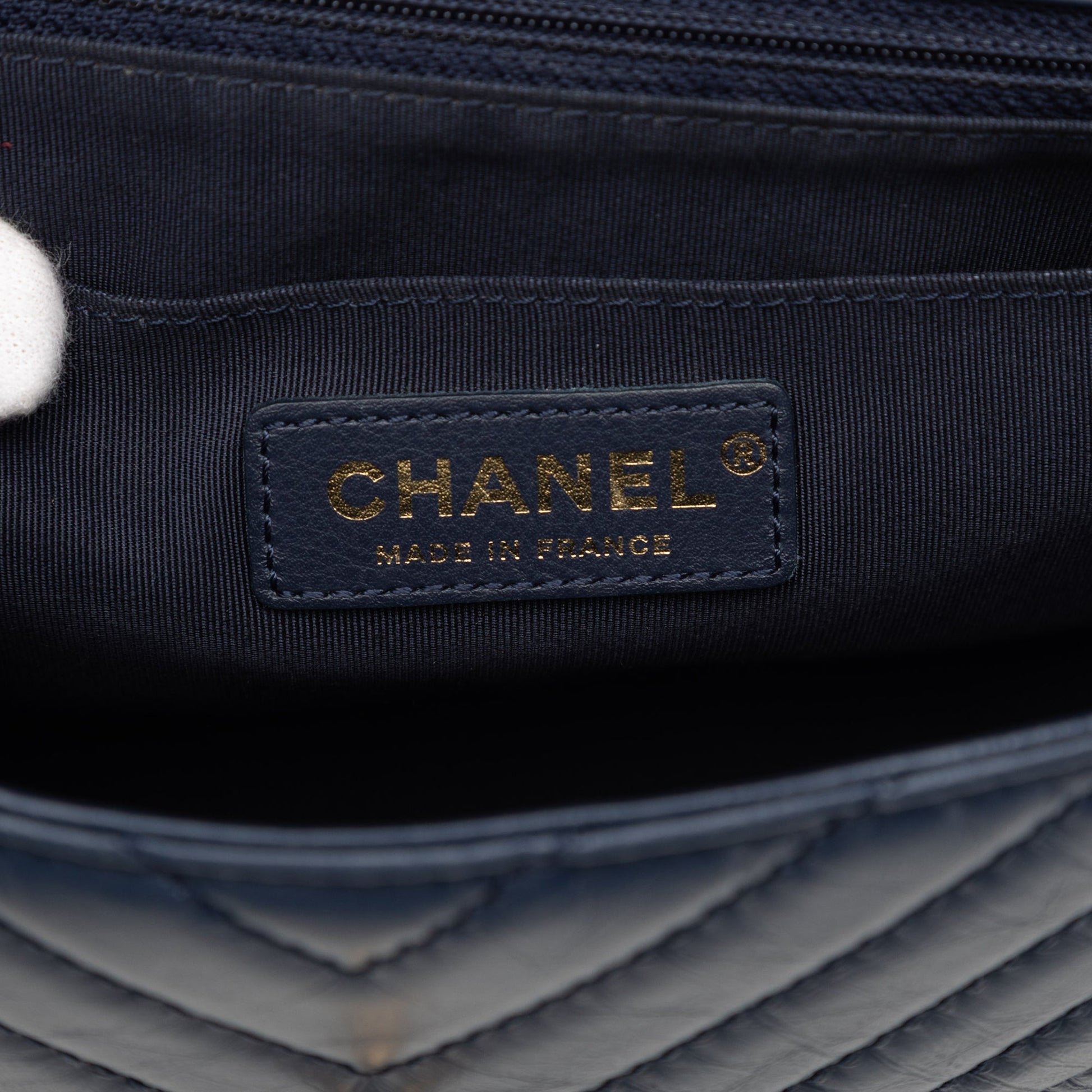 Chanel CC Chevron Aged Calfskin Top Handle Flap