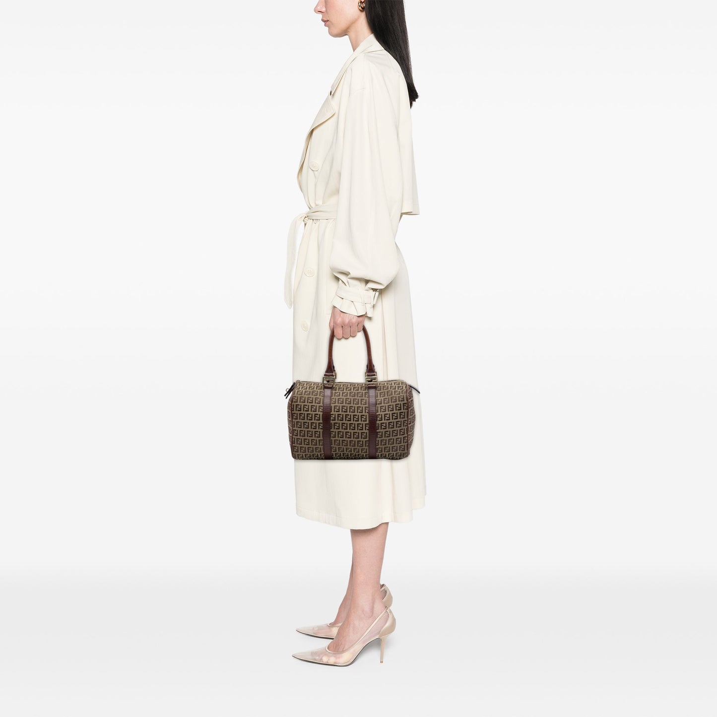 Fendi Small Zucchino Canvas Forever Bauletto Boston Bag