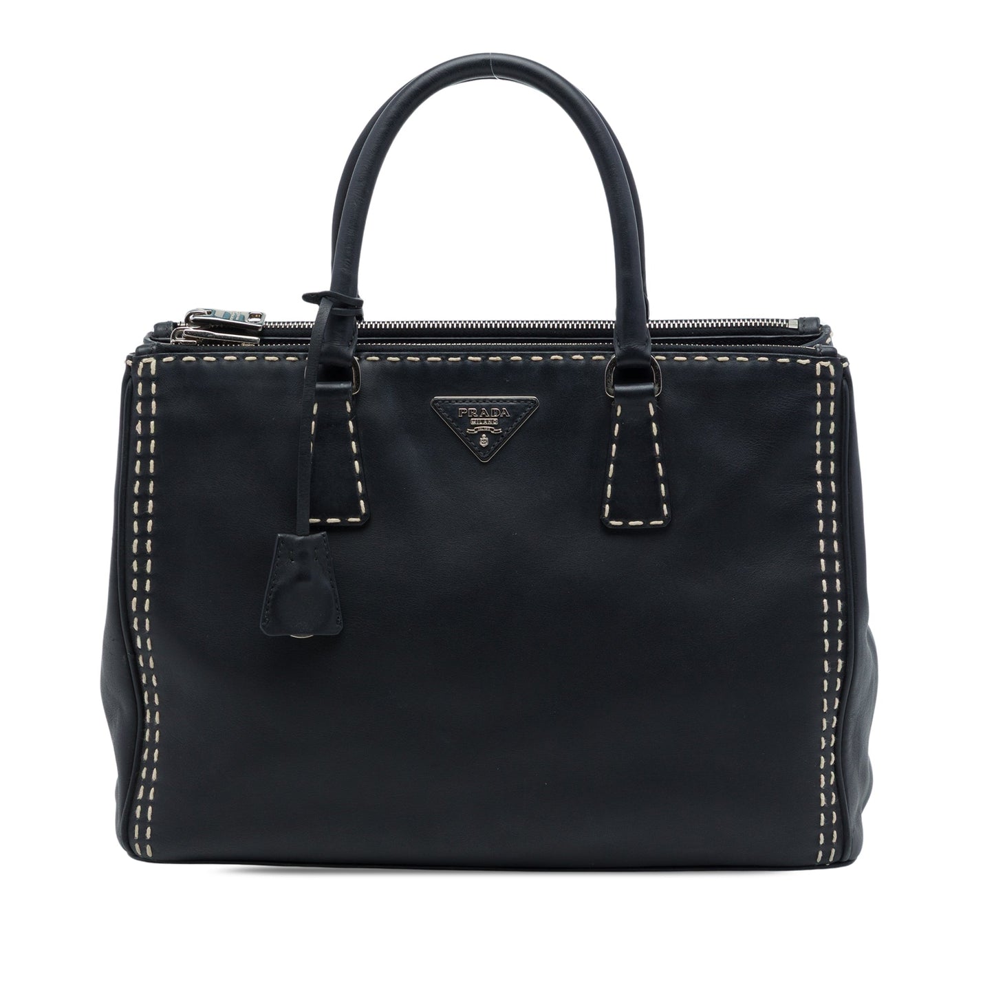 Prada Medium City Calf Hand Stitched Galleria Double Zip Satchel