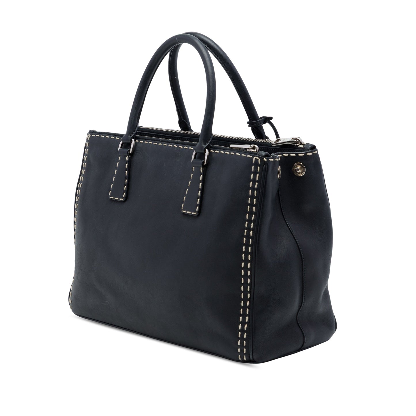 Prada Medium City Calf Hand Stitched Galleria Double Zip Satchel