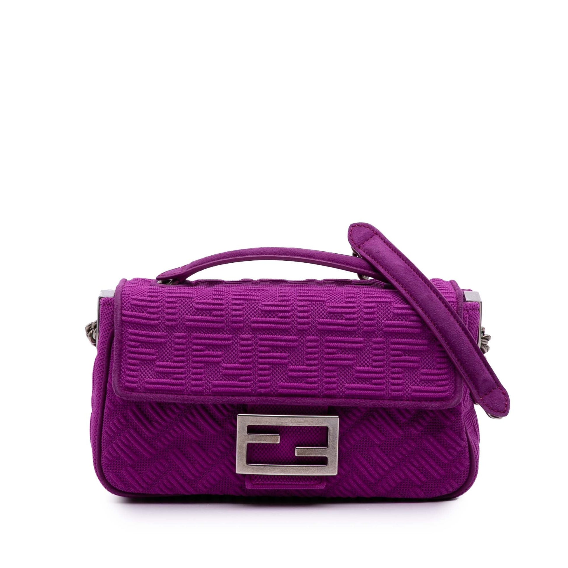 Fendi Zucca Embossed Technical Fabric Chain Midi Baguette