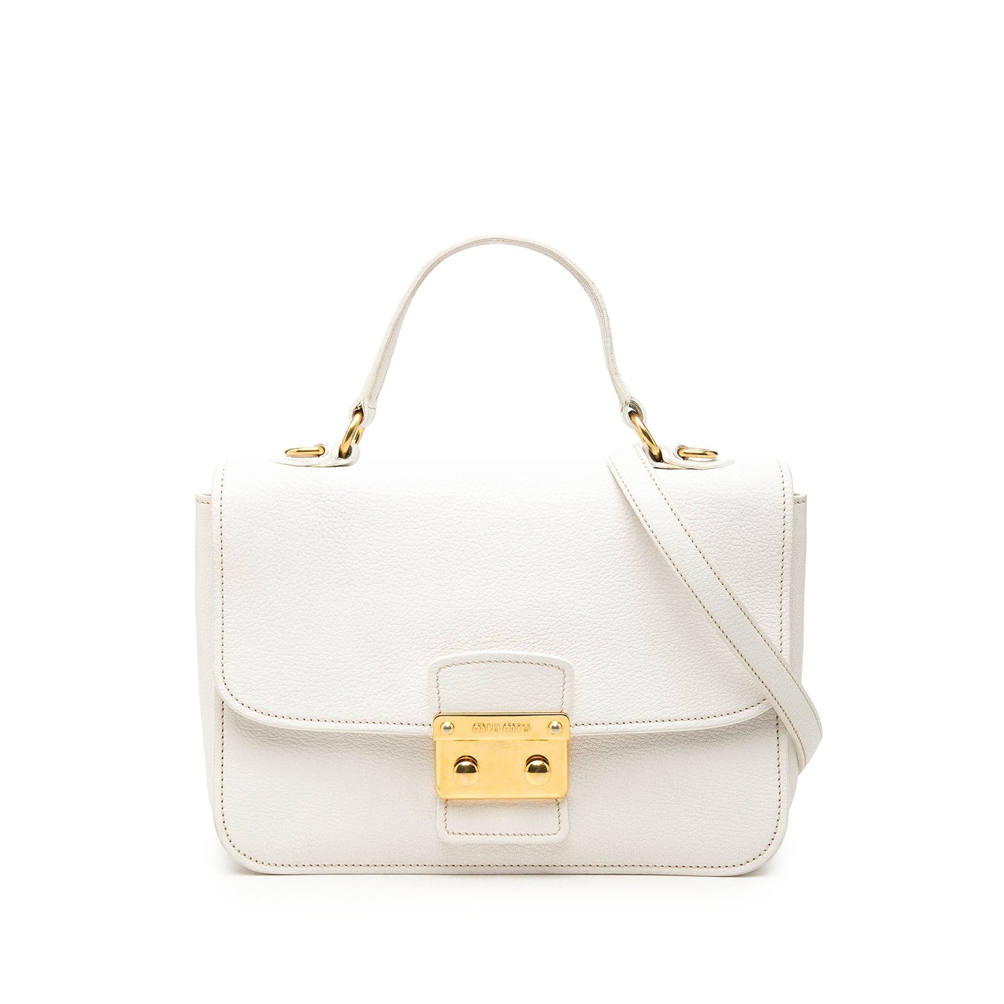 Miu Miu Goatskin Madras Push Lock Top Handle Satchel