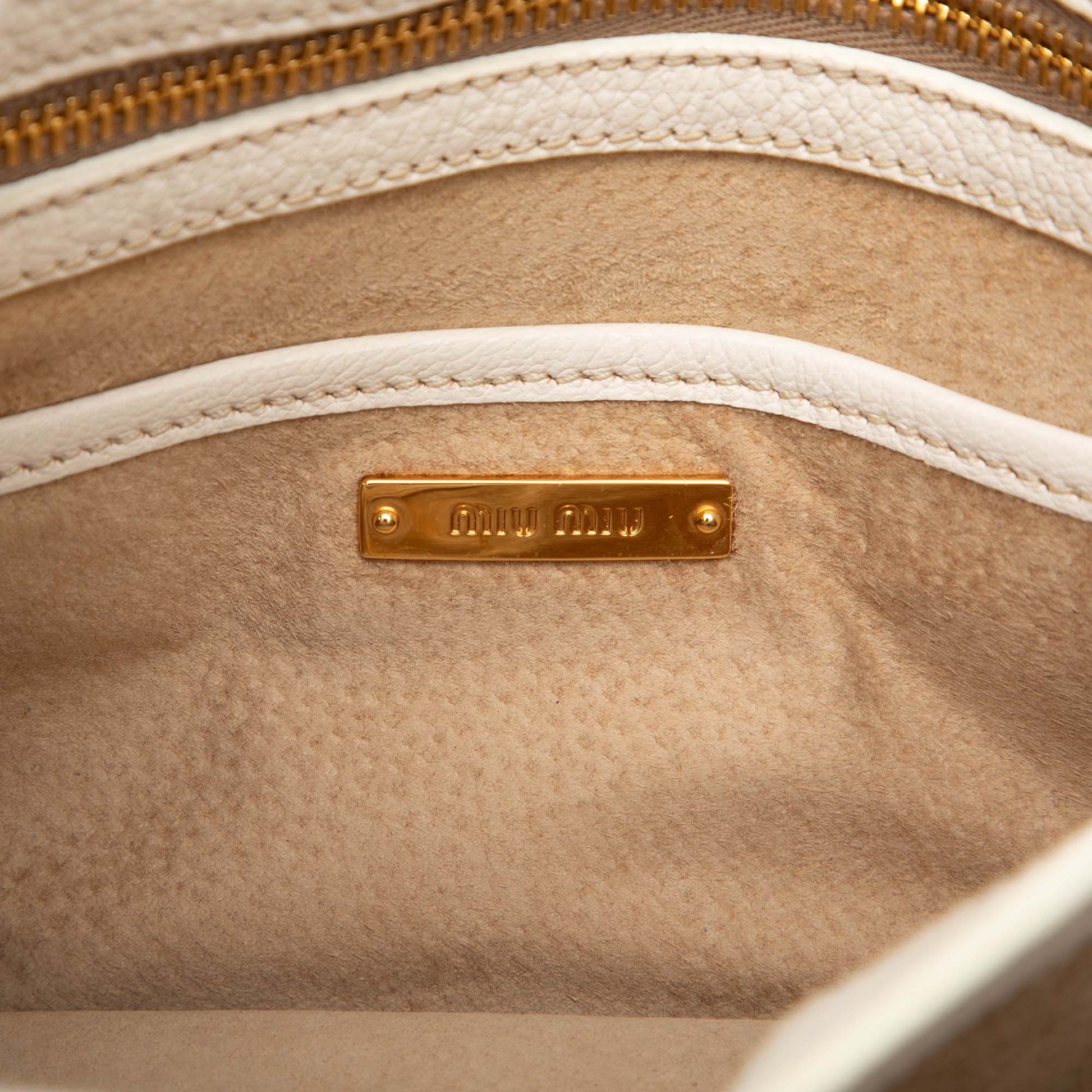 Miu Miu Goatskin Madras Push Lock Top Handle Satchel
