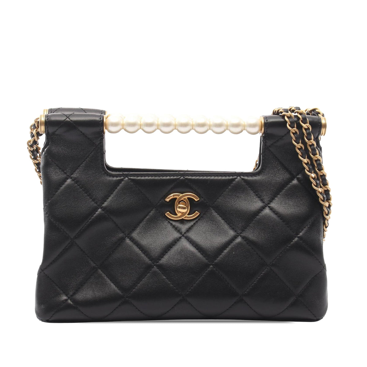 Chanel Small Lambskin Pearl Handle Tote