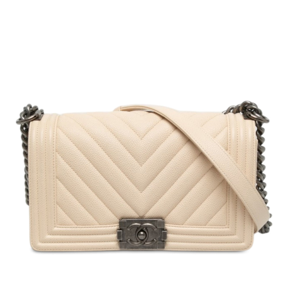 Chanel Old Medium Chevron Caviar Boy Flap — Brown
