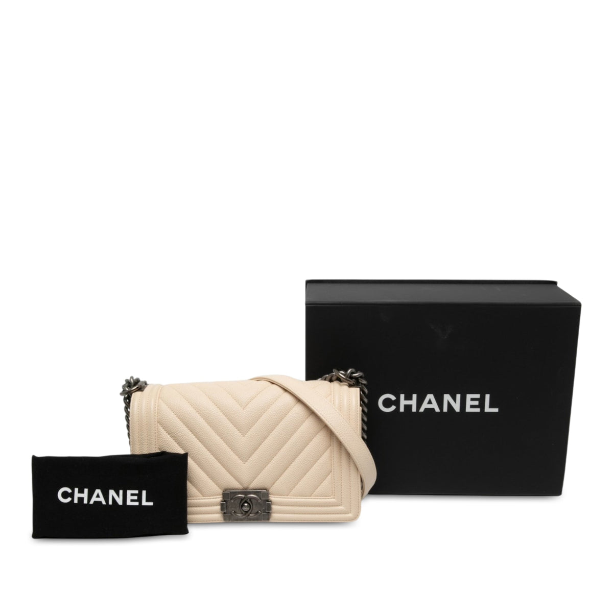 Chanel Old Medium Chevron Caviar Boy Flap — Brown