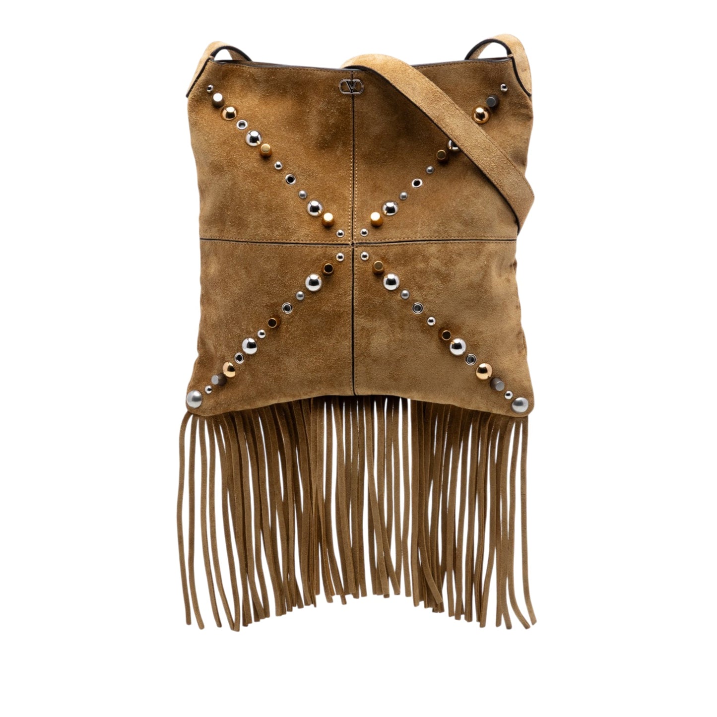 Valentino Suede Studded Nellcote Fringe Crossbody