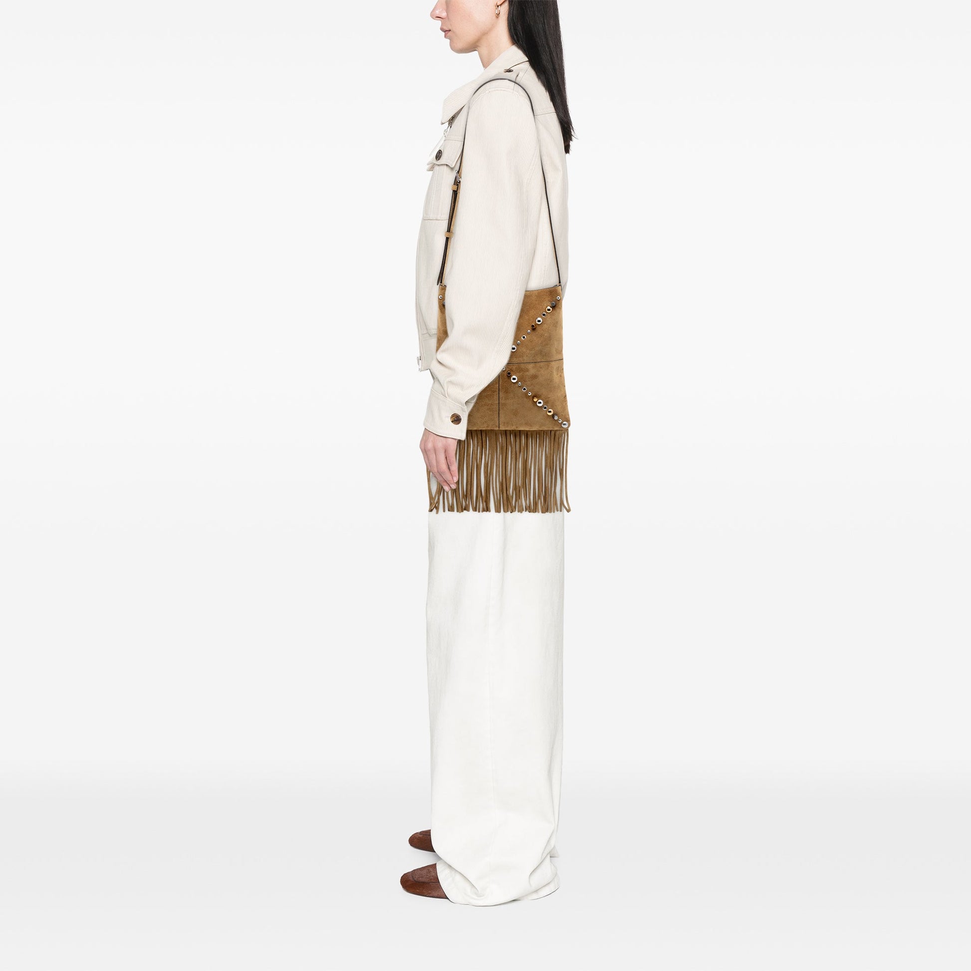 Valentino Suede Studded Nellcote Fringe Crossbody