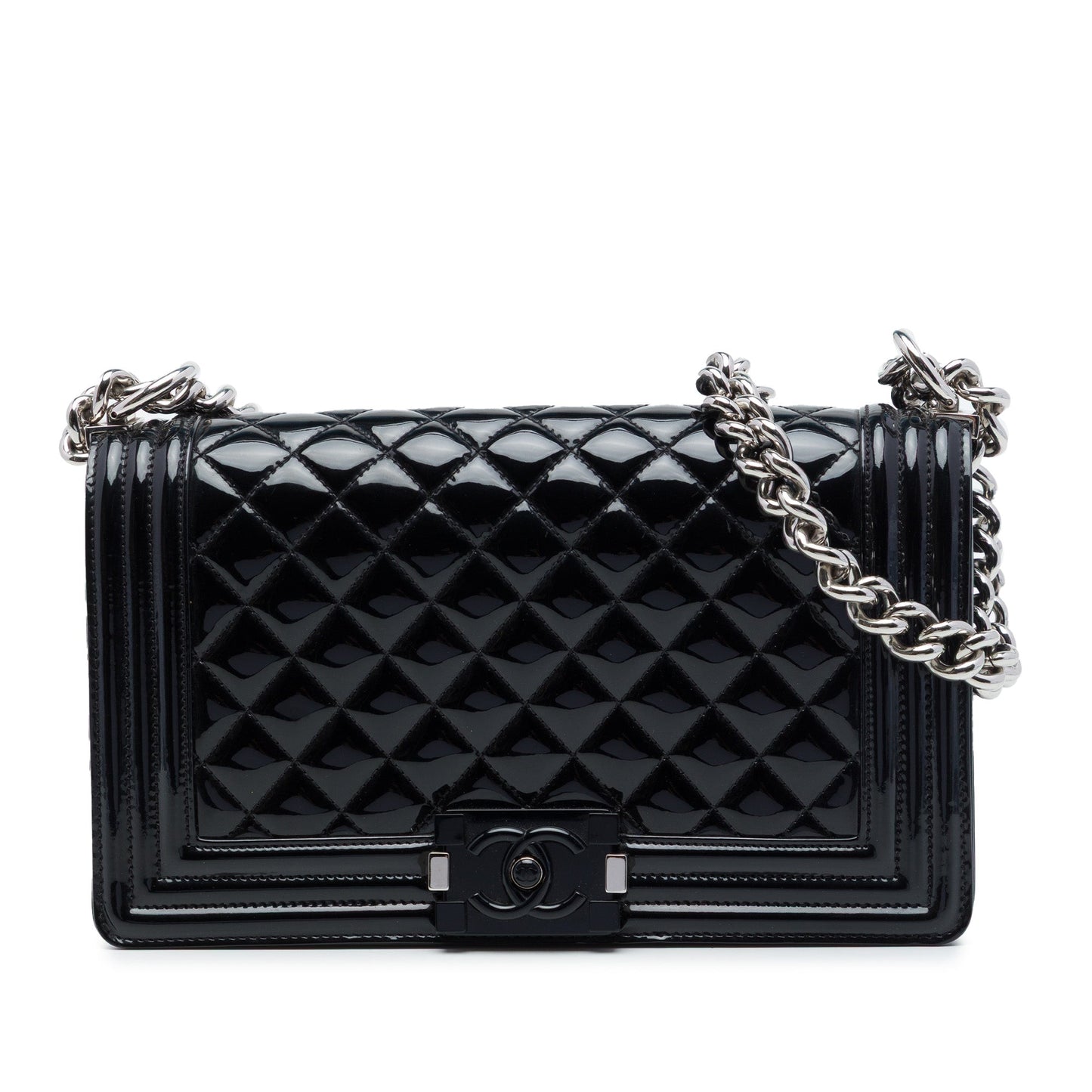 Chanel Old Medium Quilted Patent Acrylic Boy Flap
