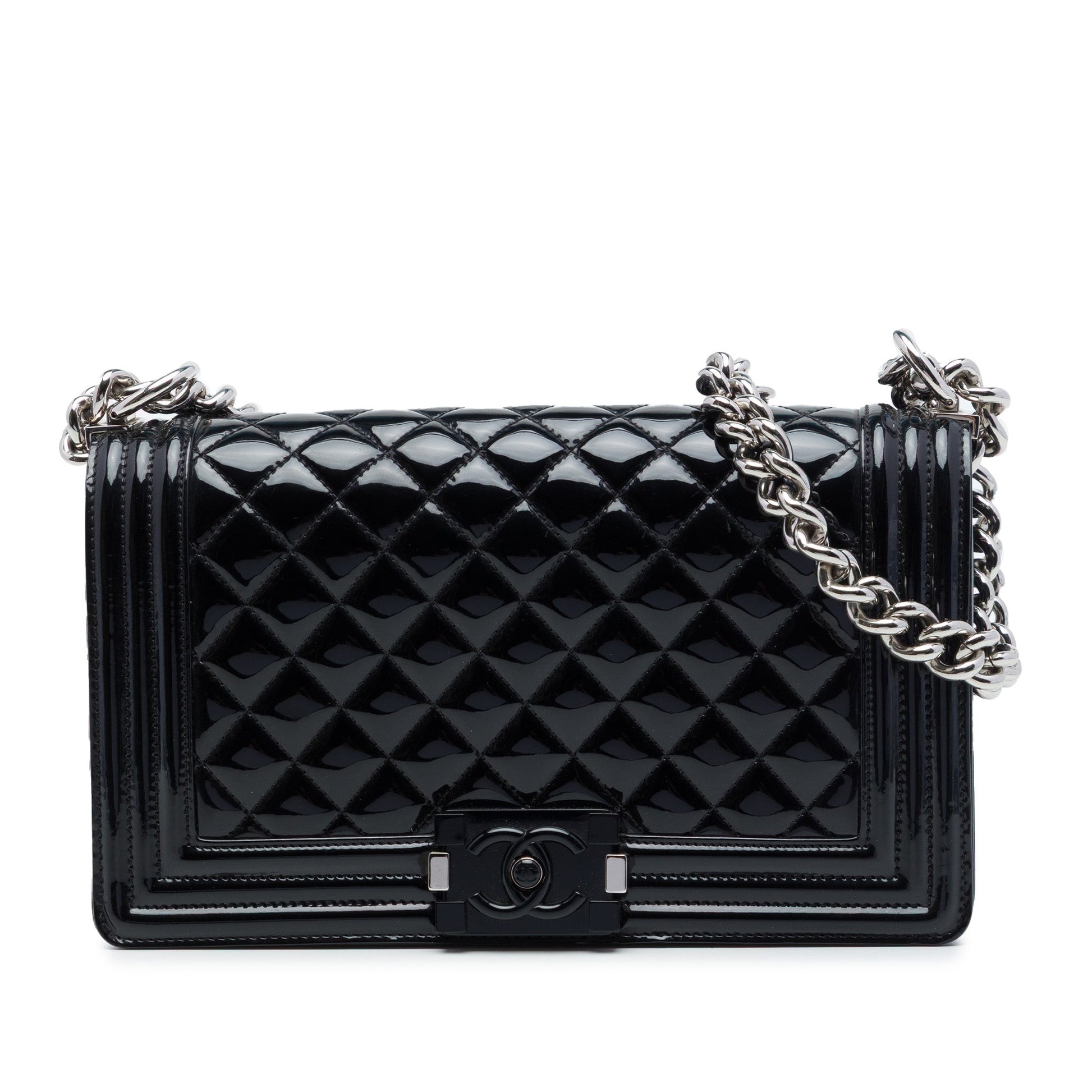 Chanel Old Medium Quilted Patent Acrylic Boy Flap