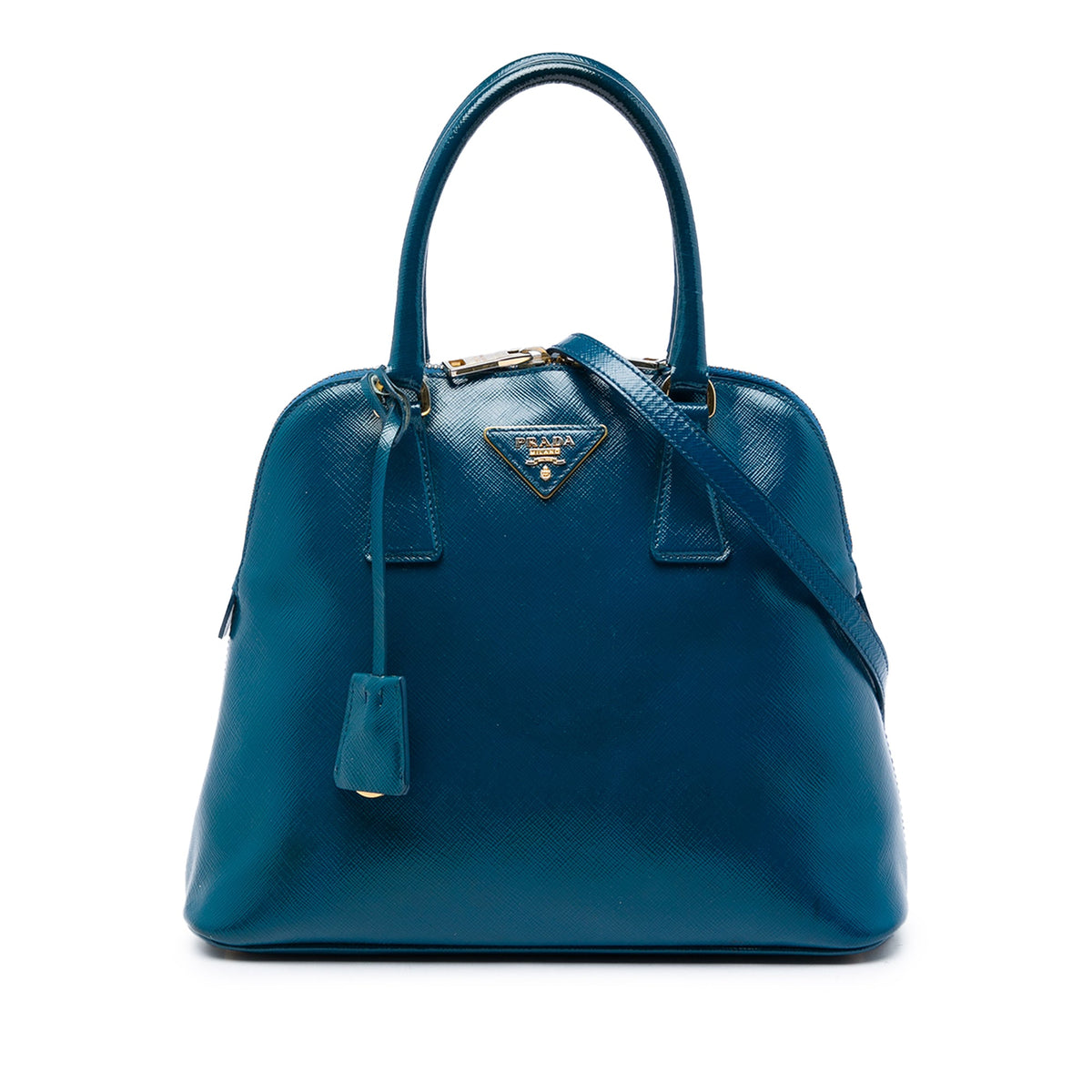 Prada Saffiano Vernice Dome Satchel — Blue