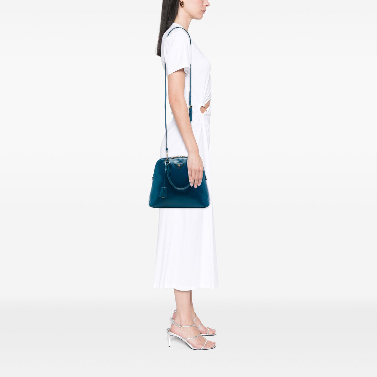 Prada Saffiano Vernice Dome Satchel — Blue