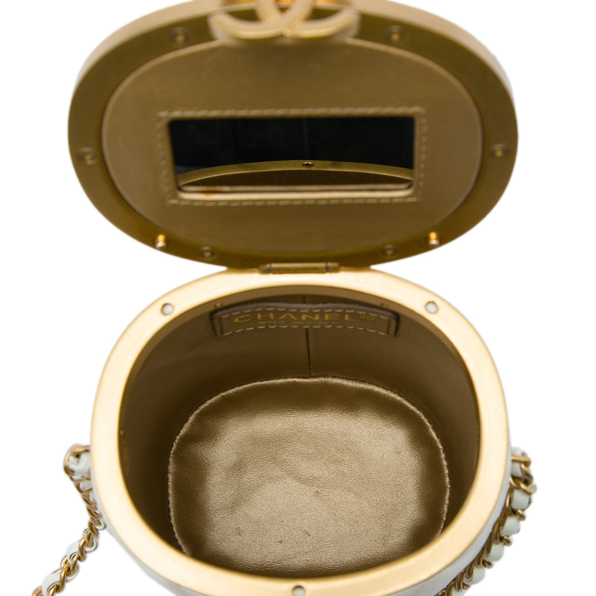 Chanel Mini Quilted Lambskin Crown Box Bag — White