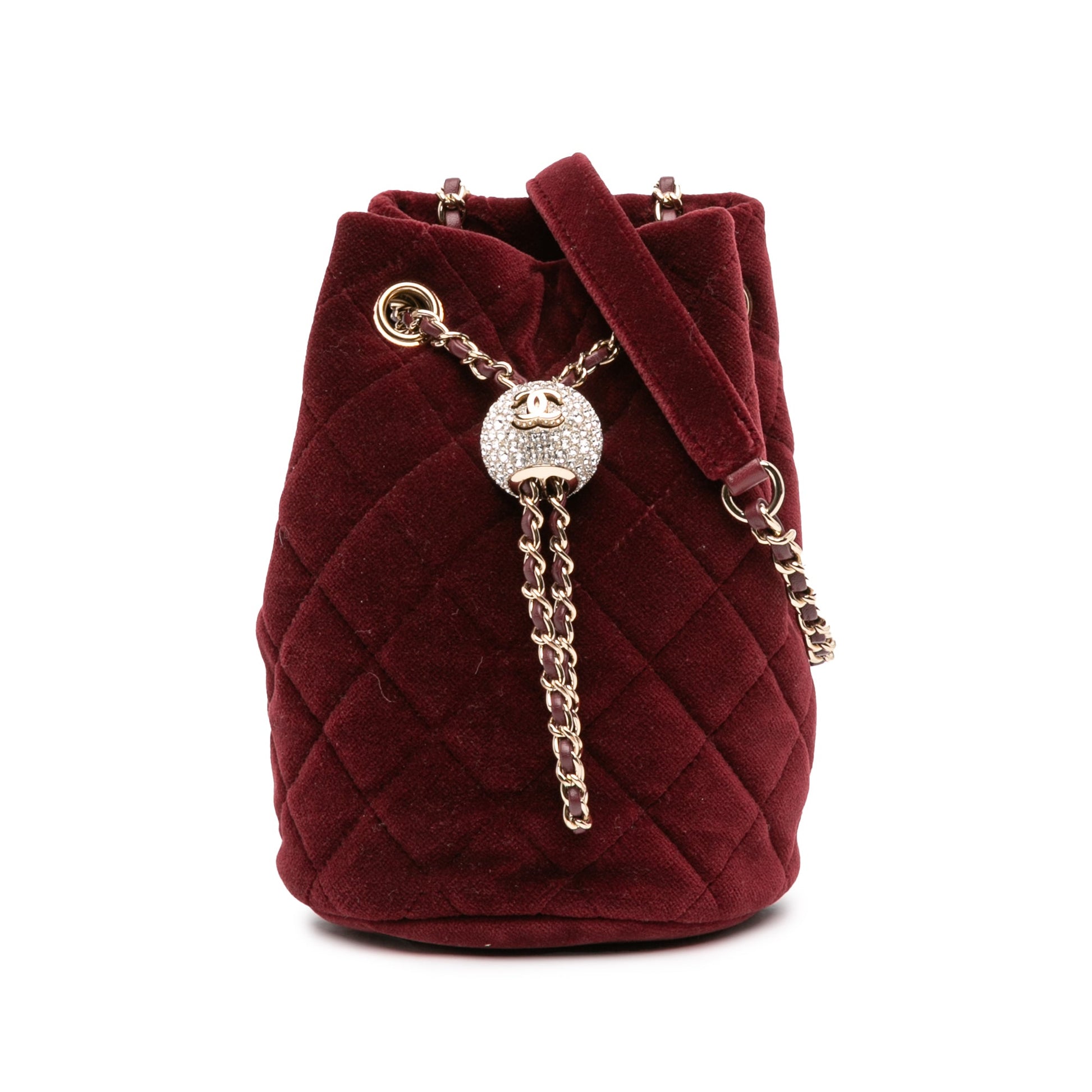 Chanel Mini Velvet Crystal Pearl Crush Bucket Bag