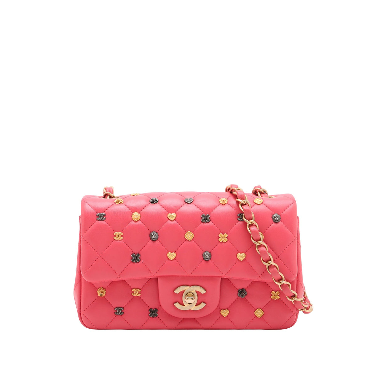 Chanel Mini Rectangular Classic Lambskin Lucky Charms Single Flap — Pink