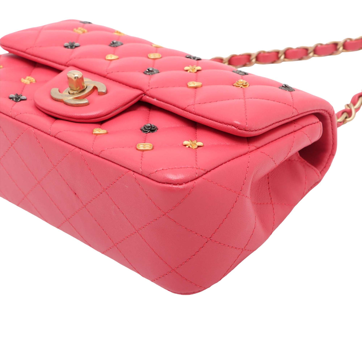 Chanel Mini Rectangular Classic Lambskin Lucky Charms Single Flap — Pink