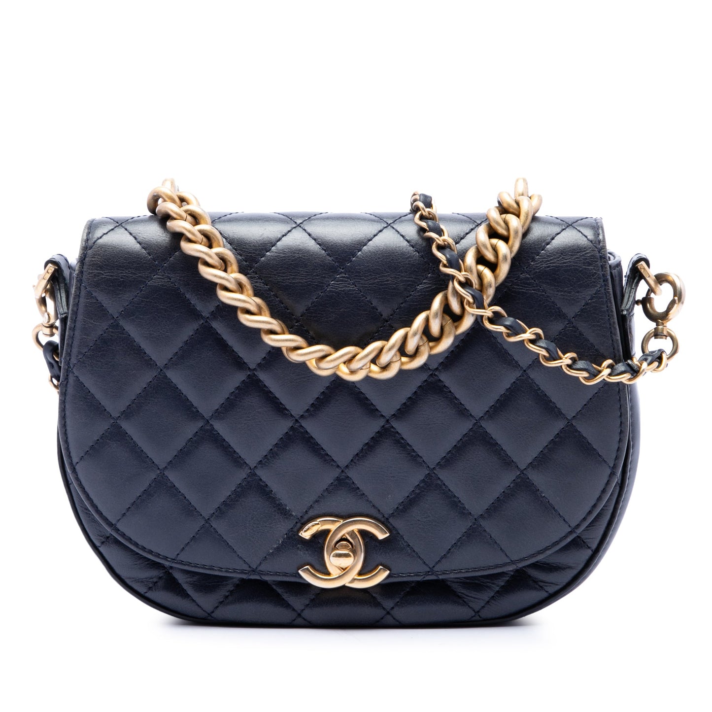 Chanel CC Quilted Lambskin Chain Handle Half Moon Flap