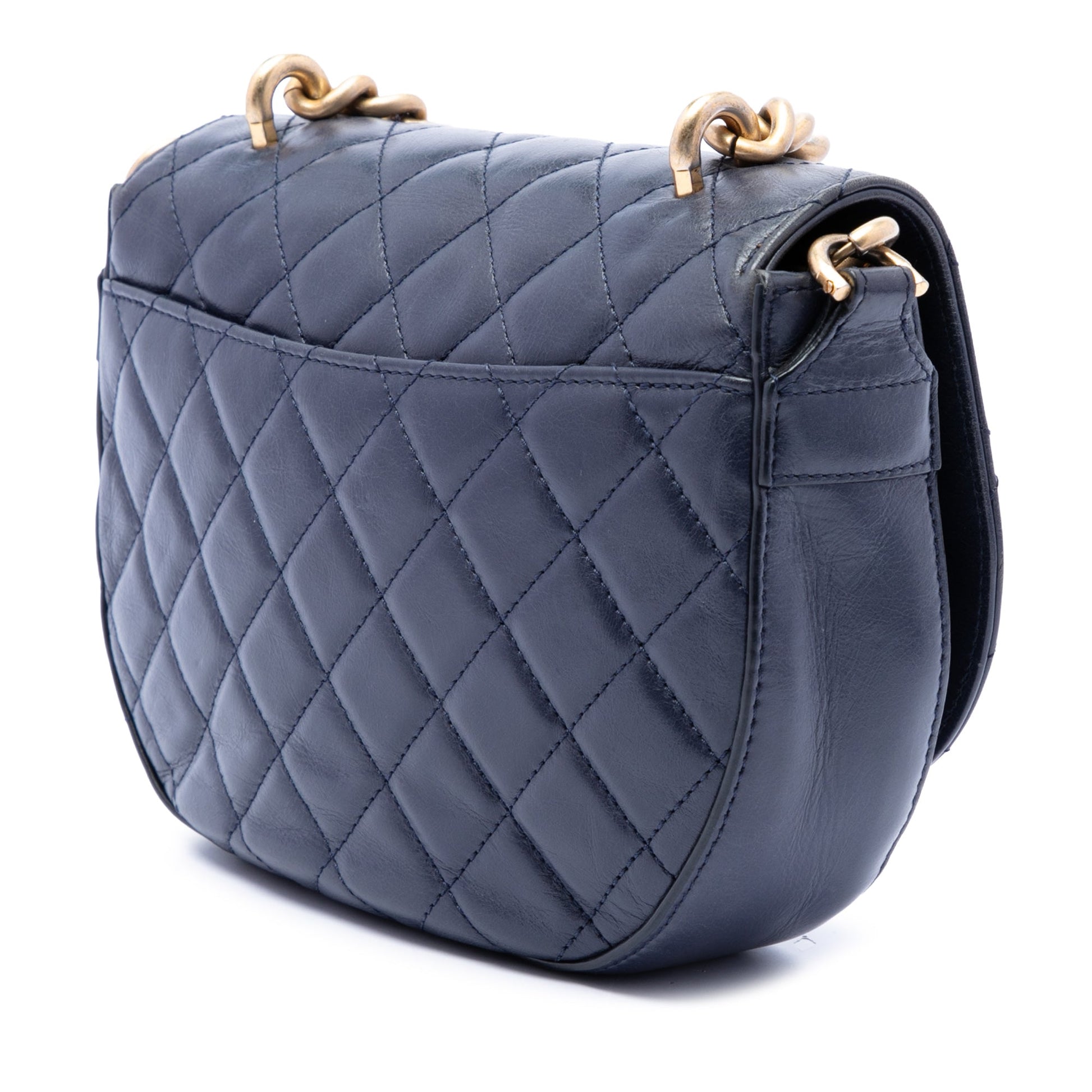 Chanel CC Quilted Lambskin Chain Handle Half Moon Flap