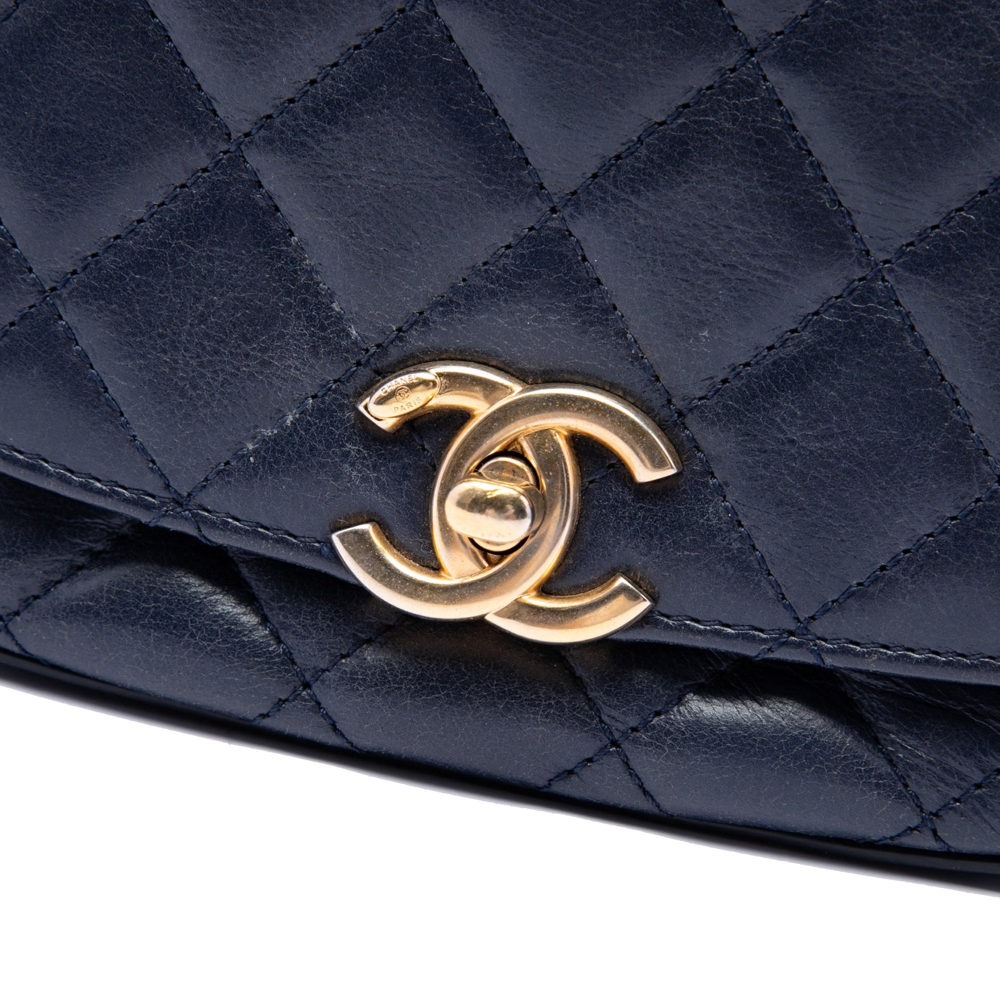 Chanel CC Quilted Lambskin Chain Handle Half Moon Flap