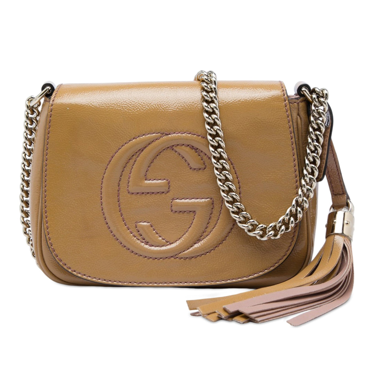 Gucci Small Patent Soho Chain Flap Crossbody — Brown