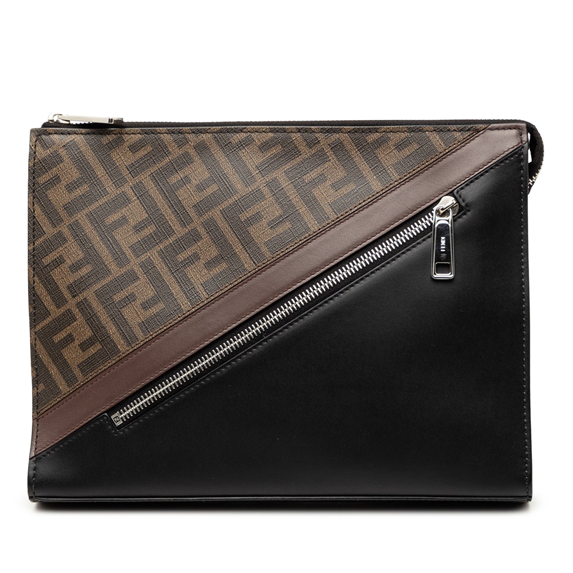 Fendi Zucca Coated Canvas Diagonal Front Zip Clutch