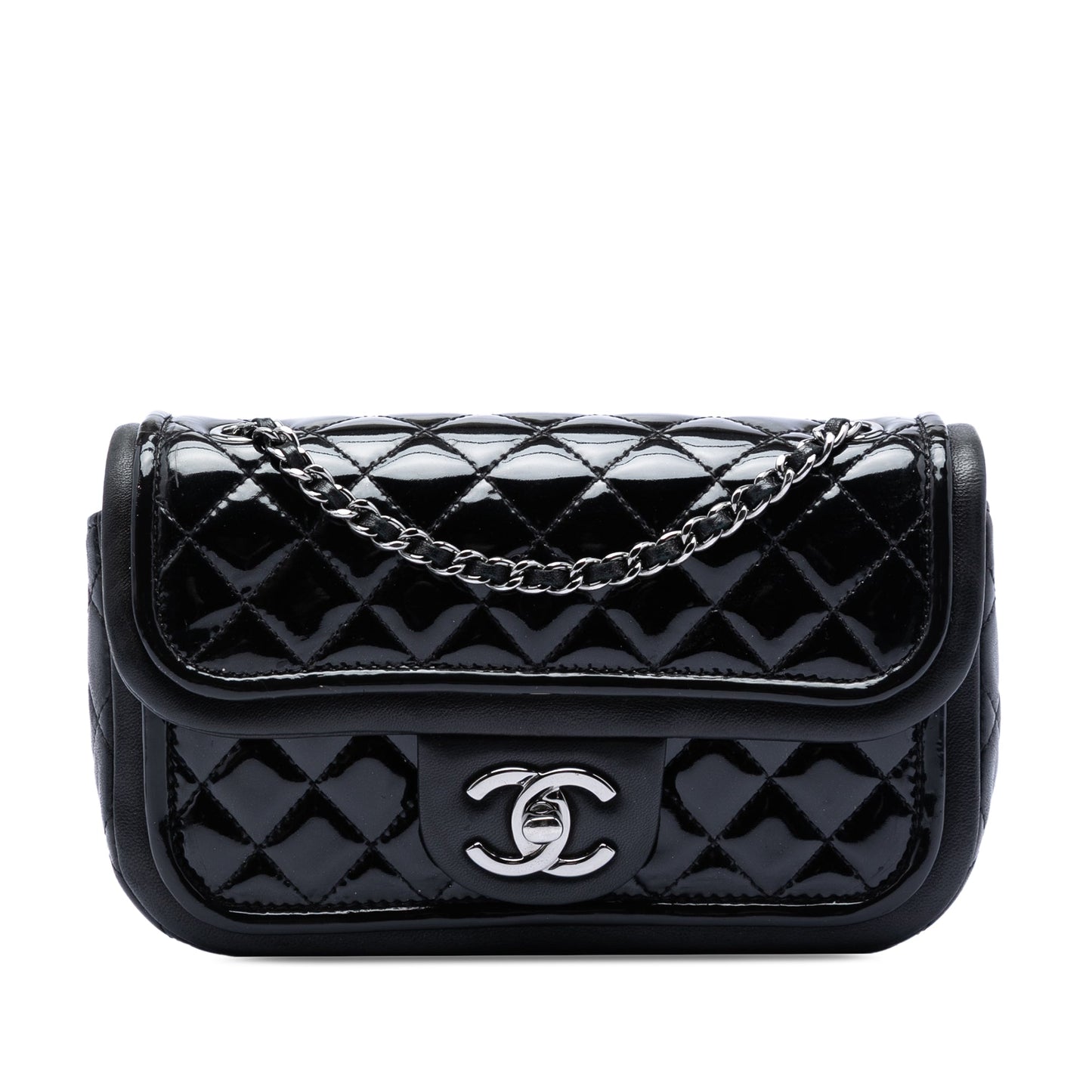 Chanel Small Quilted Patent and Lambskin Trimmed Classic Twist Flap