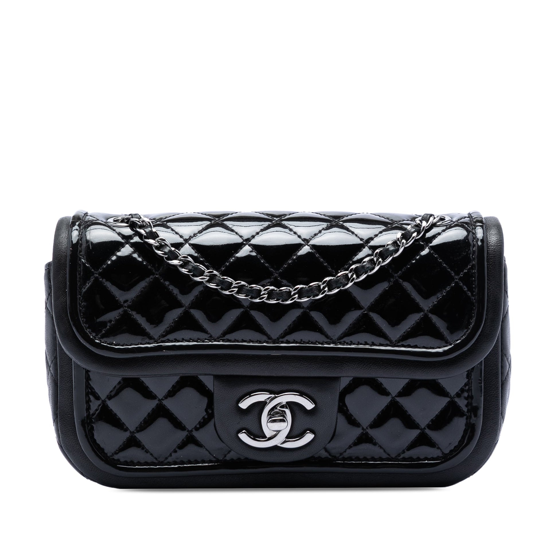 Chanel Small Quilted Patent and Lambskin Trimmed Classic Twist Flap