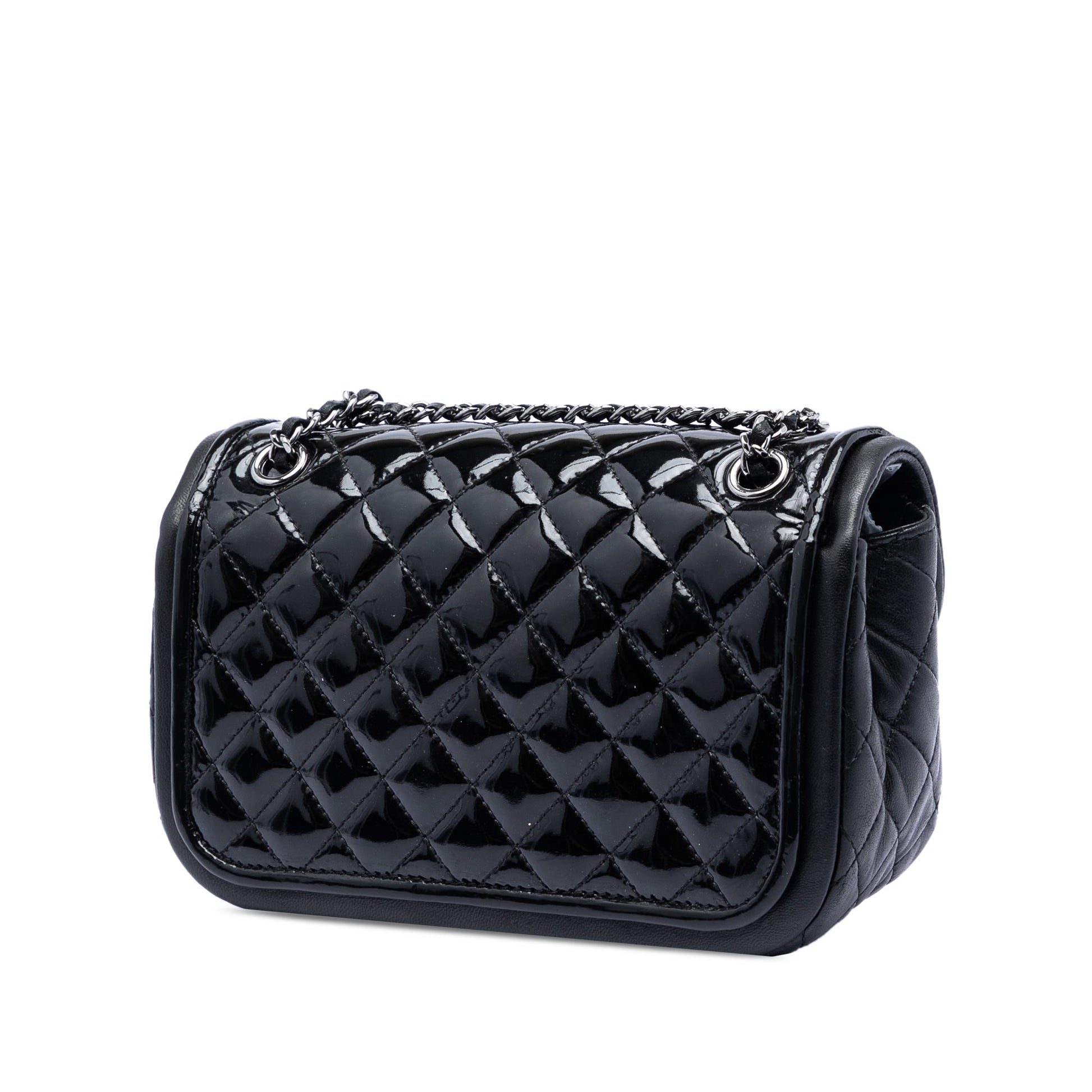 Chanel Small Quilted Patent and Lambskin Trimmed Classic Twist Flap