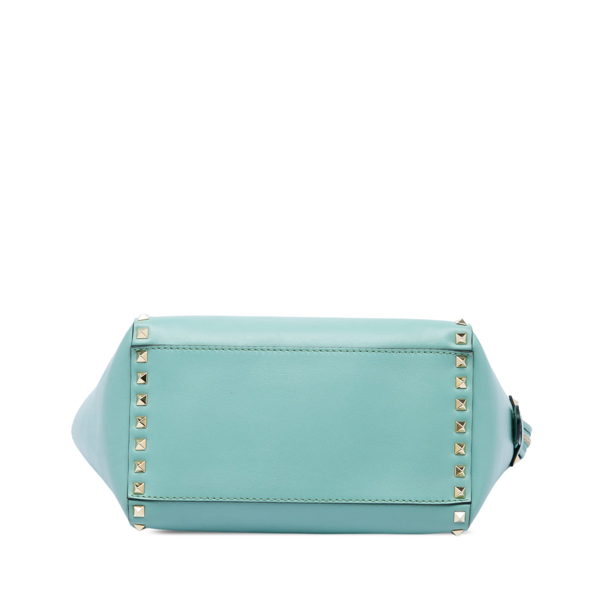Valentino Small Leather Rockstud Double Handle Tote — Blue