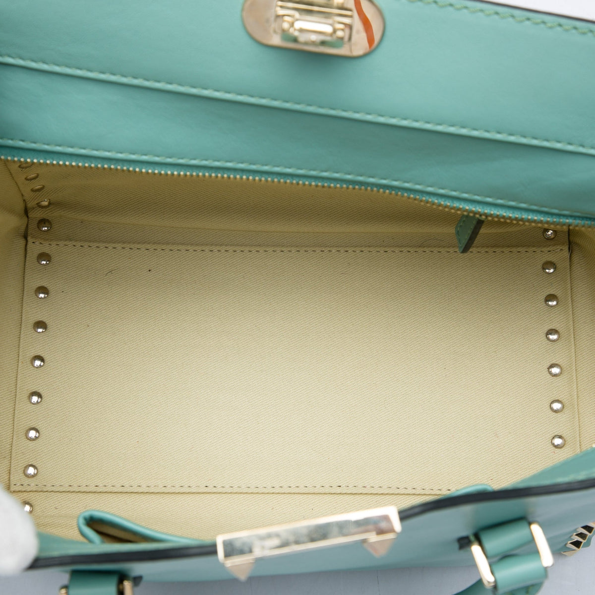 Valentino Small Leather Rockstud Double Handle Tote — Blue