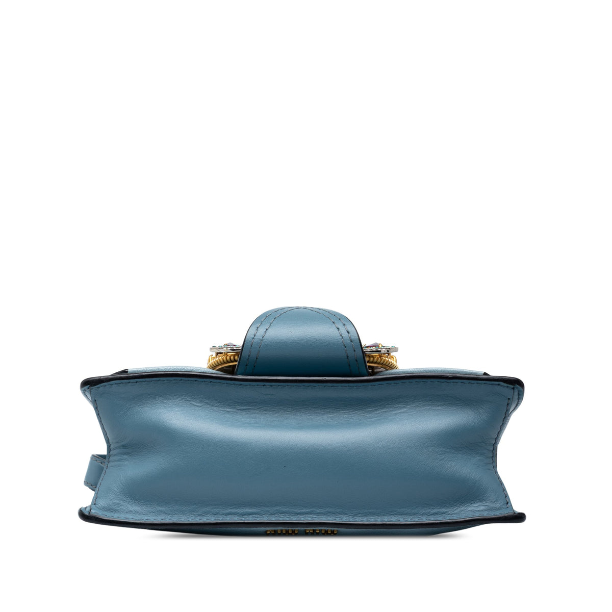 Miu Miu Goatskin Madras Soft Calf Crystal Embellished Crossbody — Blue