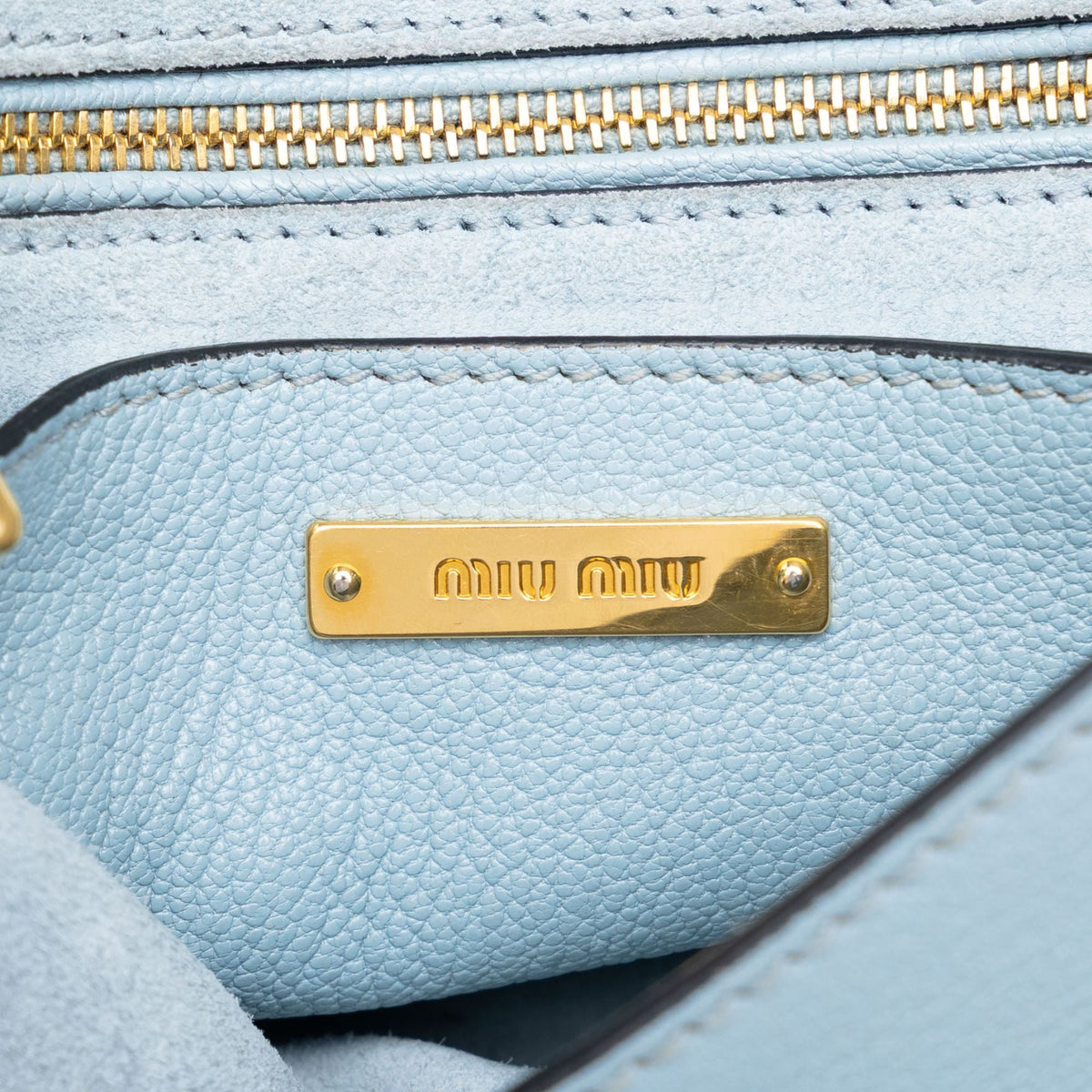 Miu Miu Goatskin Madras Soft Calf Crystal Embellished Crossbody — Blue
