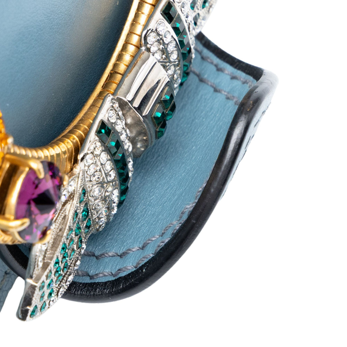 Miu Miu Goatskin Madras Soft Calf Crystal Embellished Crossbody — Blue