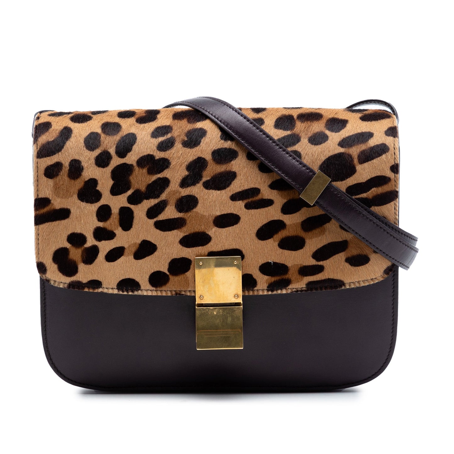 Medium Calfskin and Leopard Print Pony Hair Classic Box