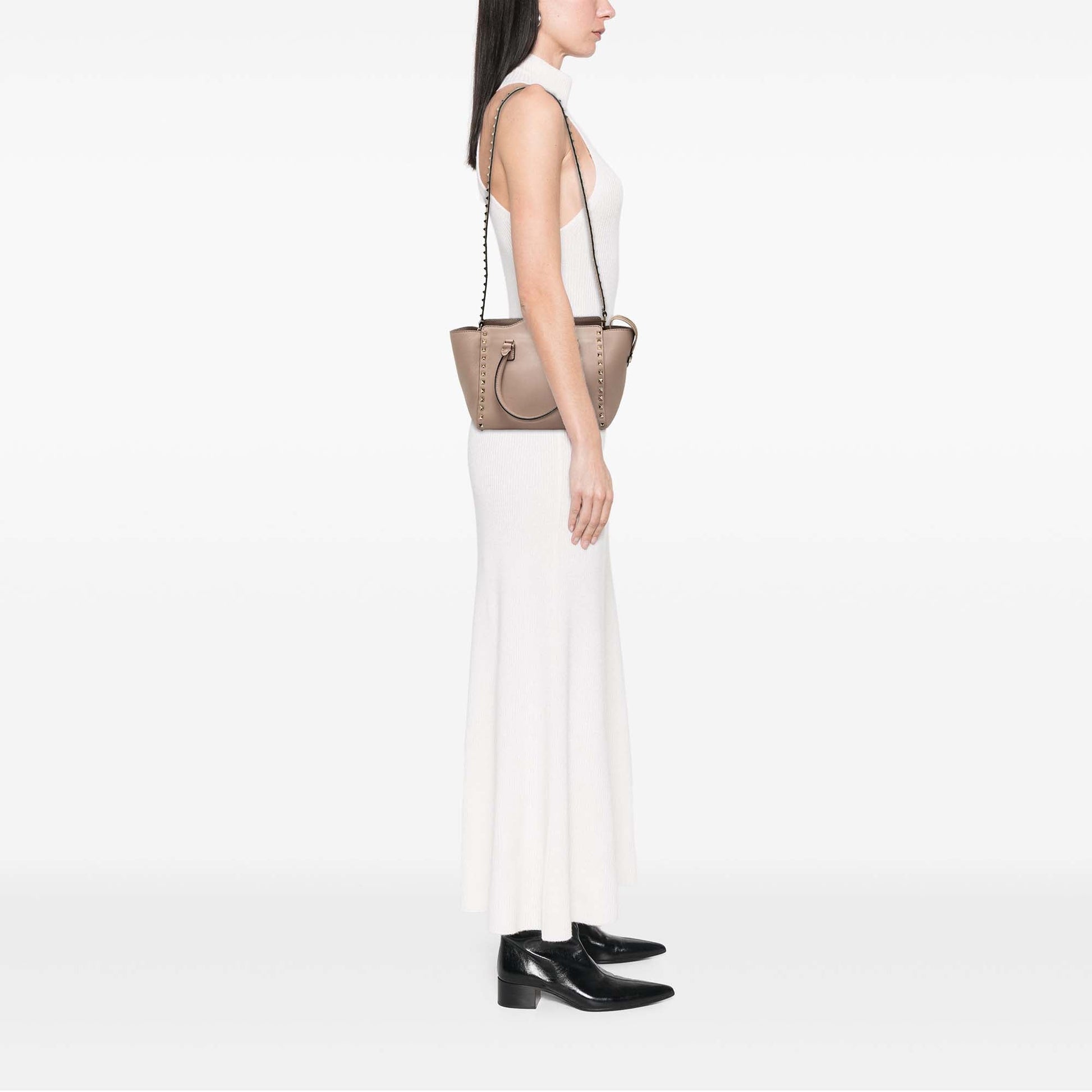 Valentino Small Leather Rockstud Double Handle Tote