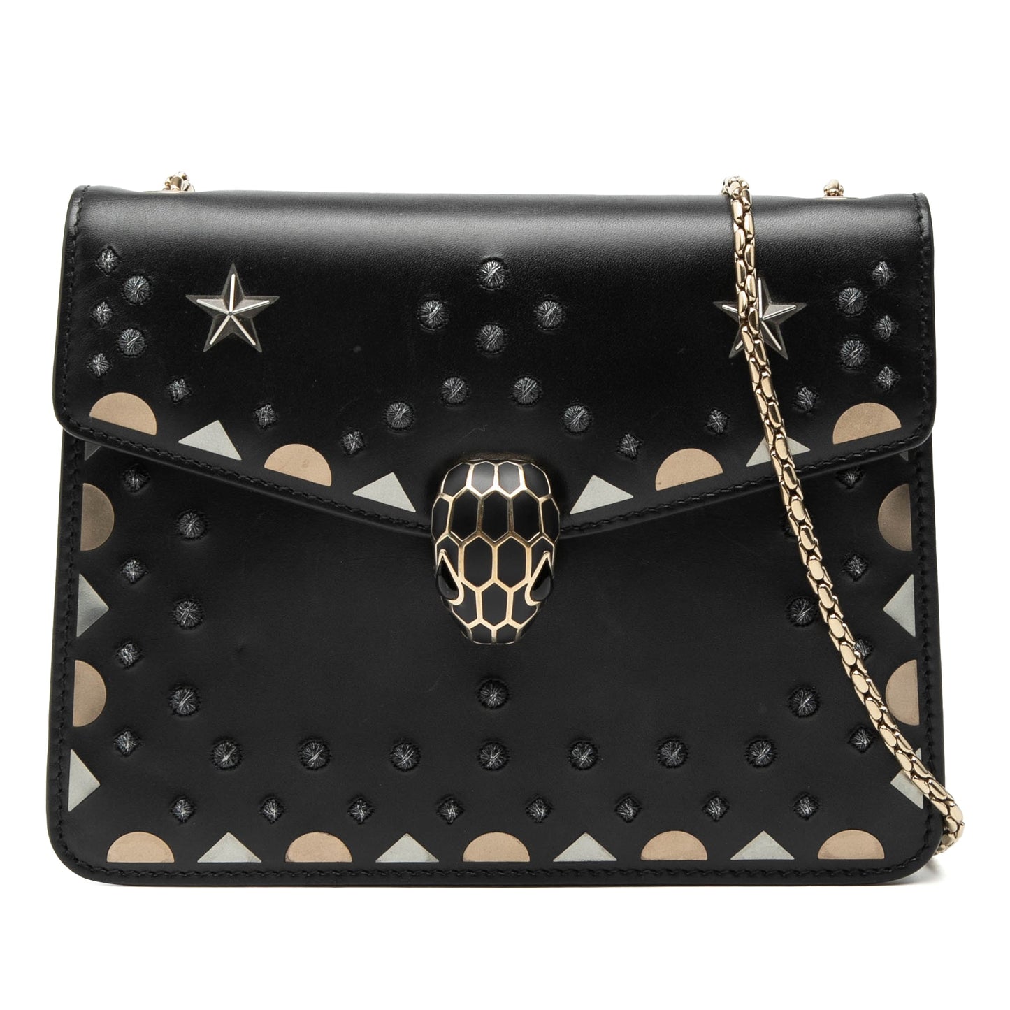 Bvlgari Small Studded Leather Laser Cut Square Serpenti Forever Chain Crossbody