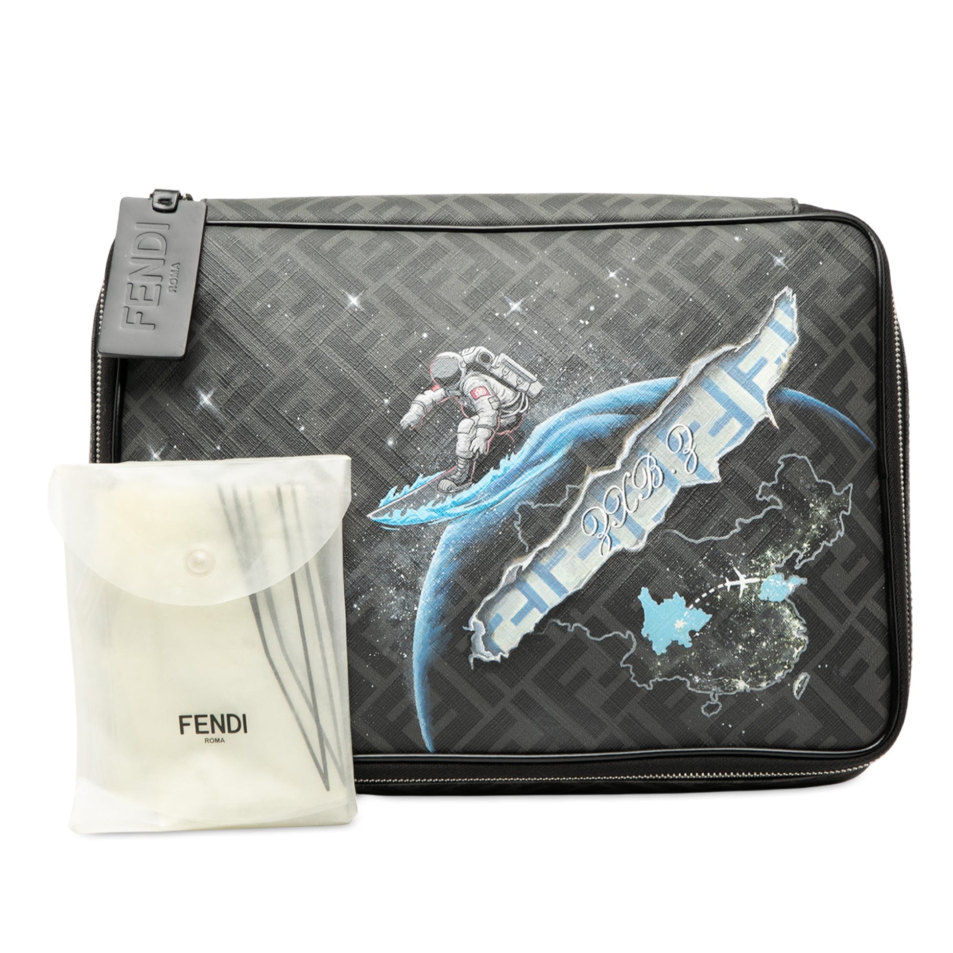 Fendi Zucca Coated Canvas Surfing Astronaut Clutch