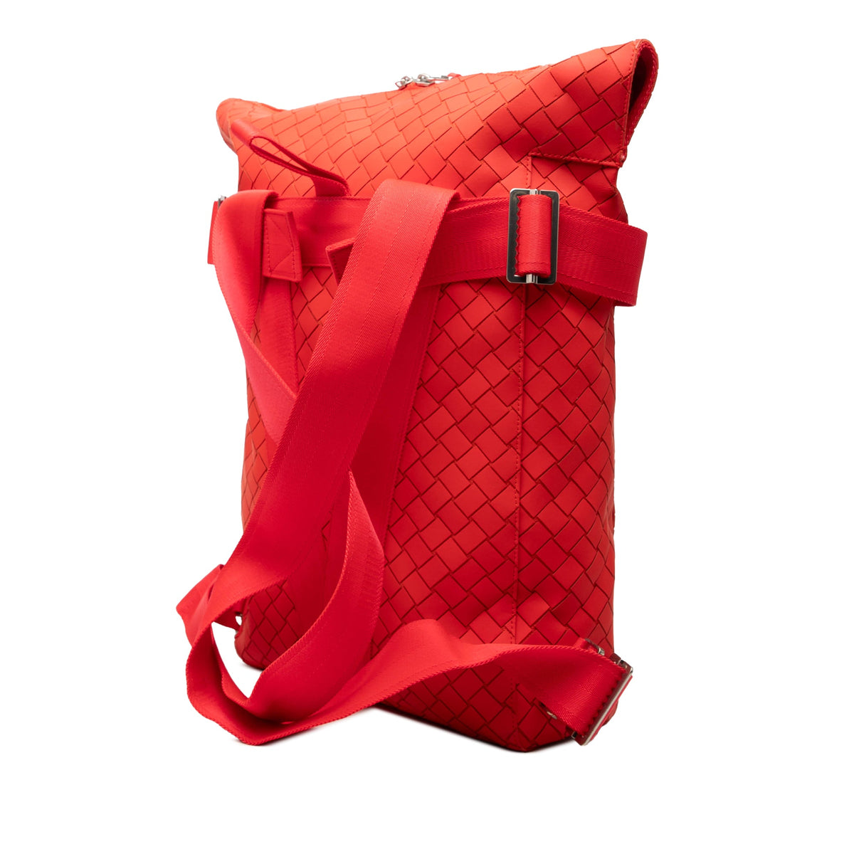 Bottega Veneta Rubber Intrecciato Buffer Backpack — Red