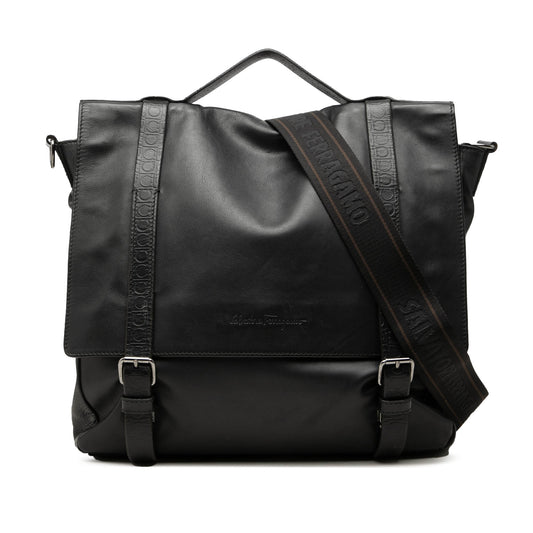 Ferragamo Gancini Trimmed Calfskin Messenger Bag — Black