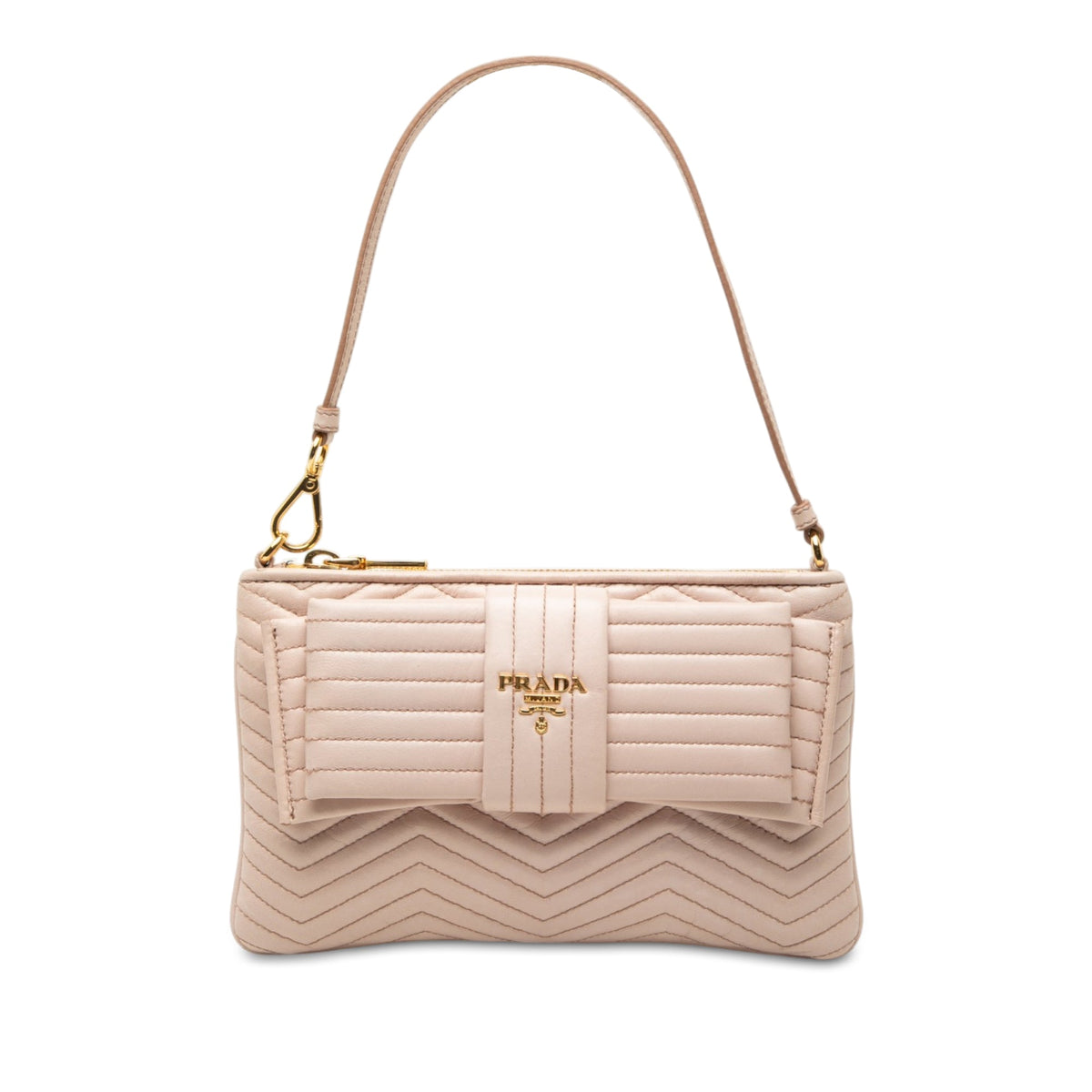 Prada Soft Calf Impunture Diagramme Bow Shoulder Bag — Beige