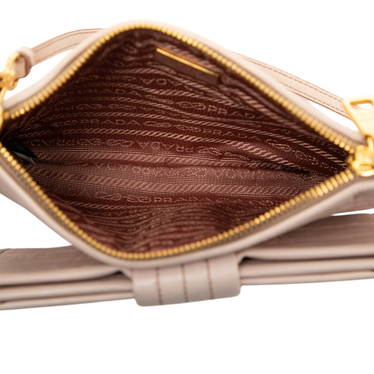 Prada Soft Calf Impunture Diagramme Bow Shoulder Bag — Beige